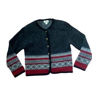 Tally Ho vintage wool cardigan woman’s size large Aztec grandma core cottage win
